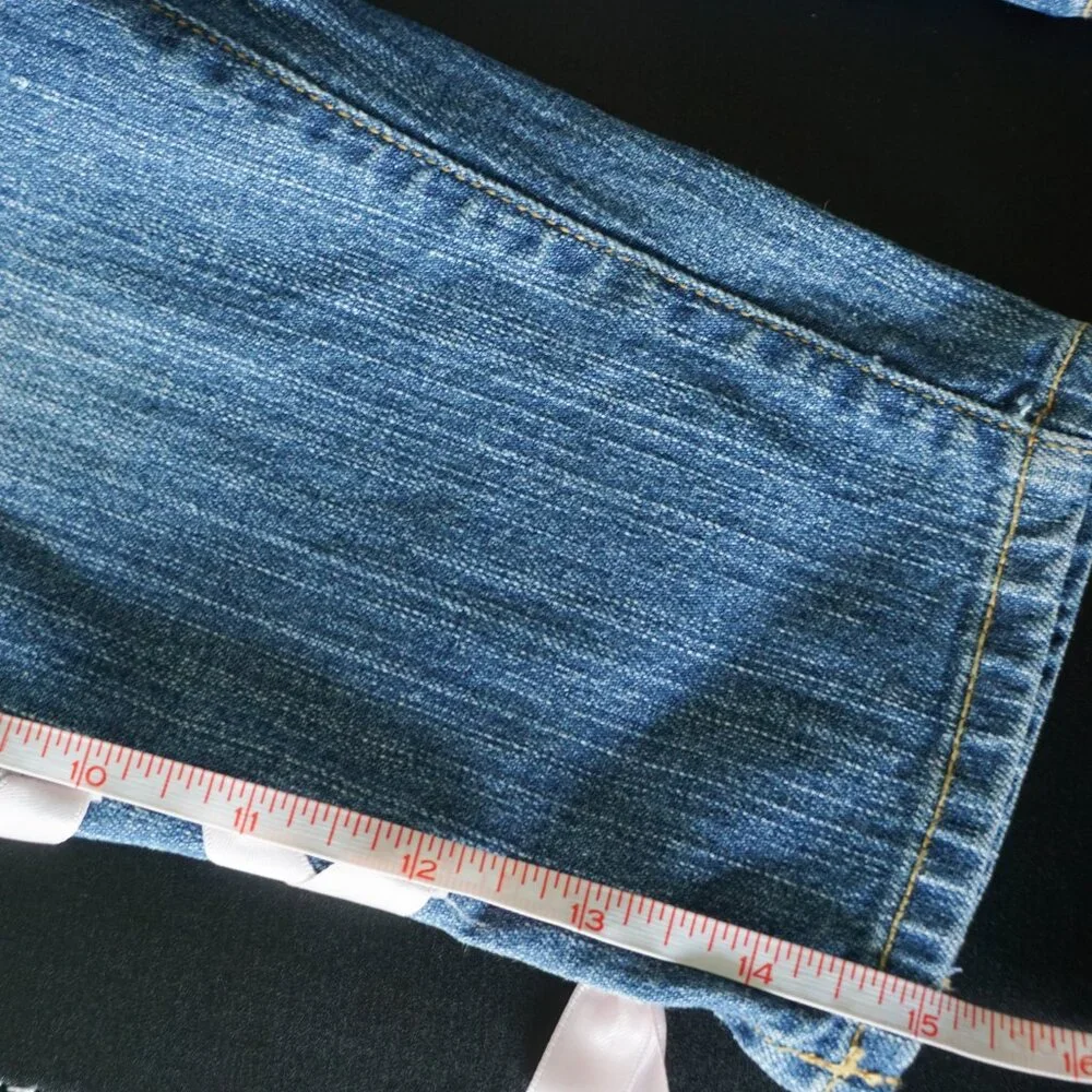 NEW Gymboree Y2K Embroidered Heart Denim Capri Jeans Ribbon Accent Blue Girls‎ 4